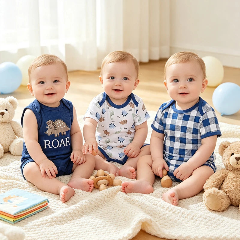 Soft Cotton Animal Print Short Sleeve Baby Boy Rompers