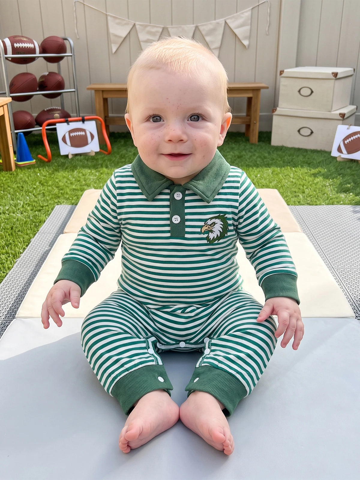 Baby Animal Embroidered Romper With Horn Button Closure