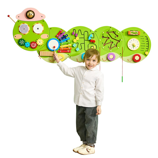 SucceBuy Caterpillar Kids Wall Busy Board With 12 Activities Montessori