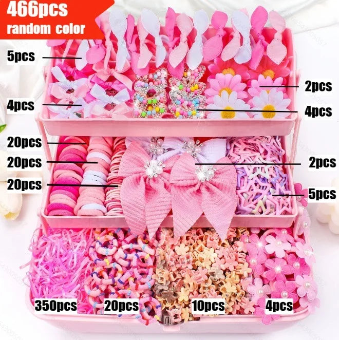 18/546Pcs /1152PCS Bow High Elastic Hair Accessories Set Korean Style Princess Hair Clips, No Hurt Hair Colorful Girls Hair Bands Hair Clips Girls Children No Box