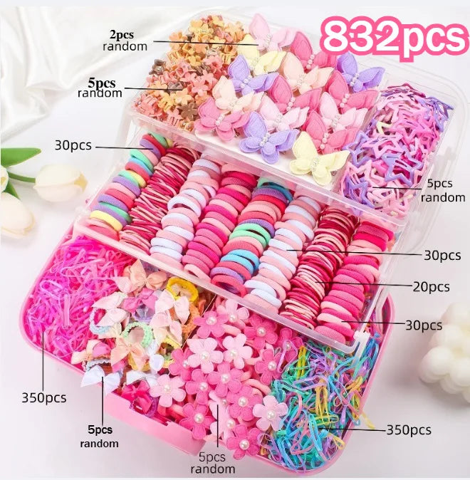 18/546Pcs /1152PCS Bow High Elastic Hair Accessories Set Korean Style Princess Hair Clips, No Hurt Hair Colorful Girls Hair Bands Hair Clips Girls Children No Box