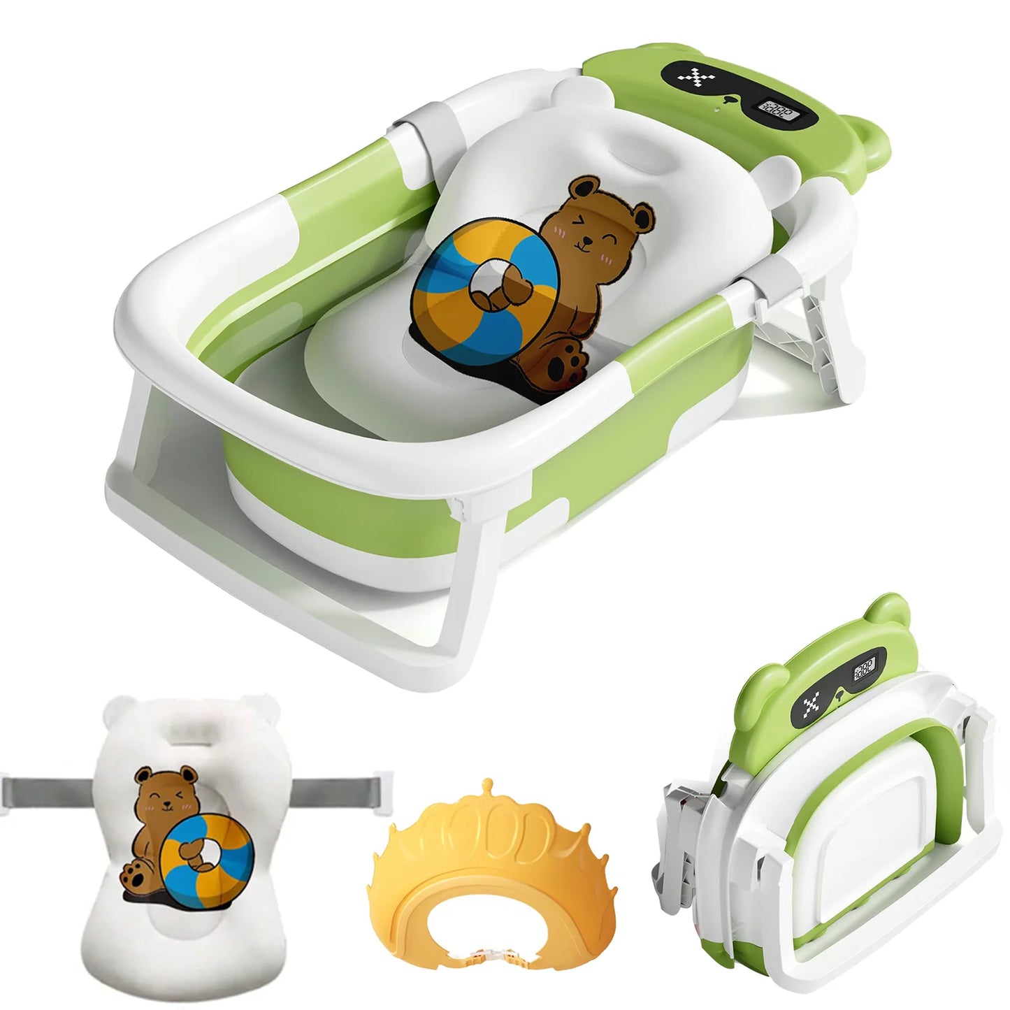 Baby Bath Tub With Cushion Foldable Design And Thermometer