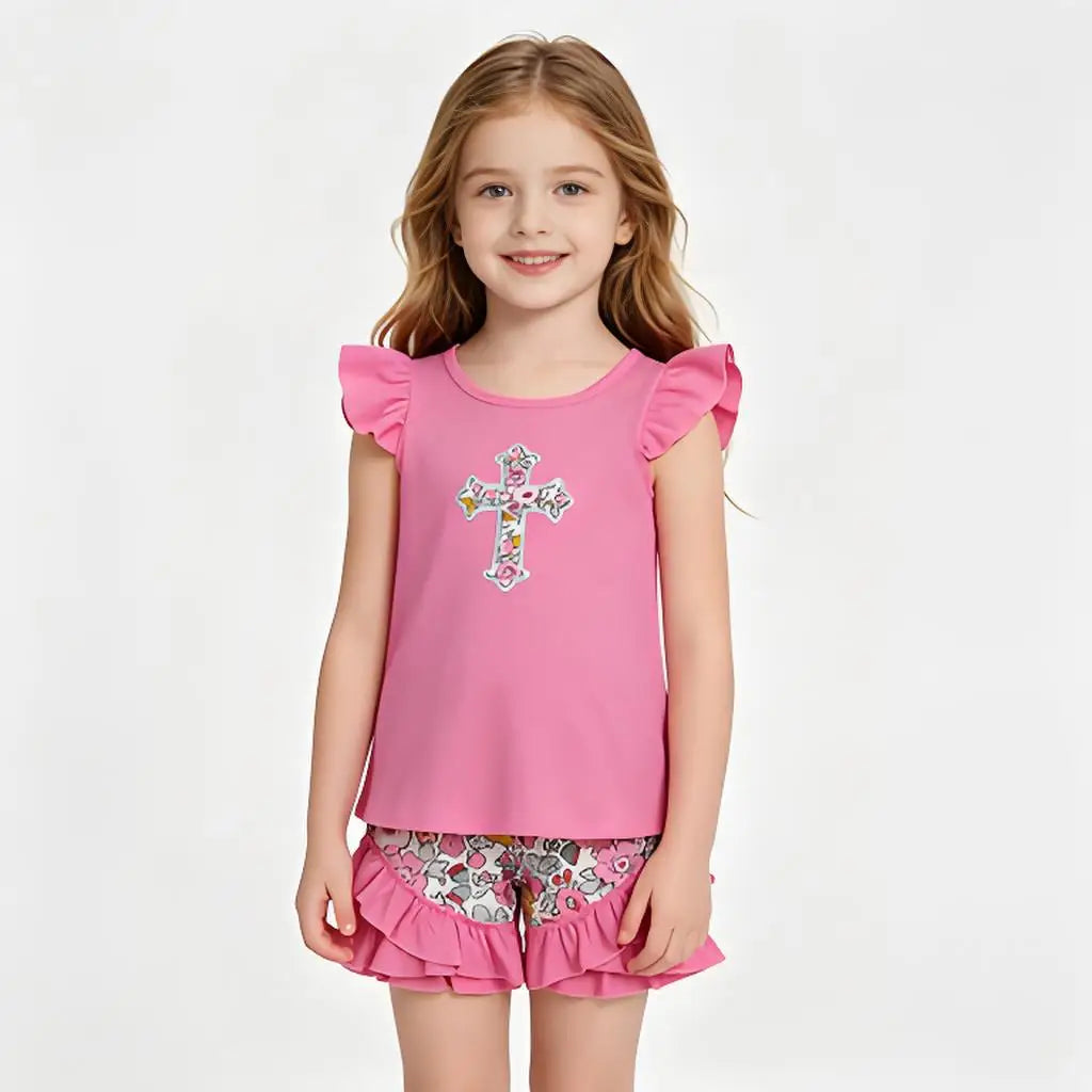 Toddler Girls Flutter Sleeve Ruffle Tunic Top Shorts Set