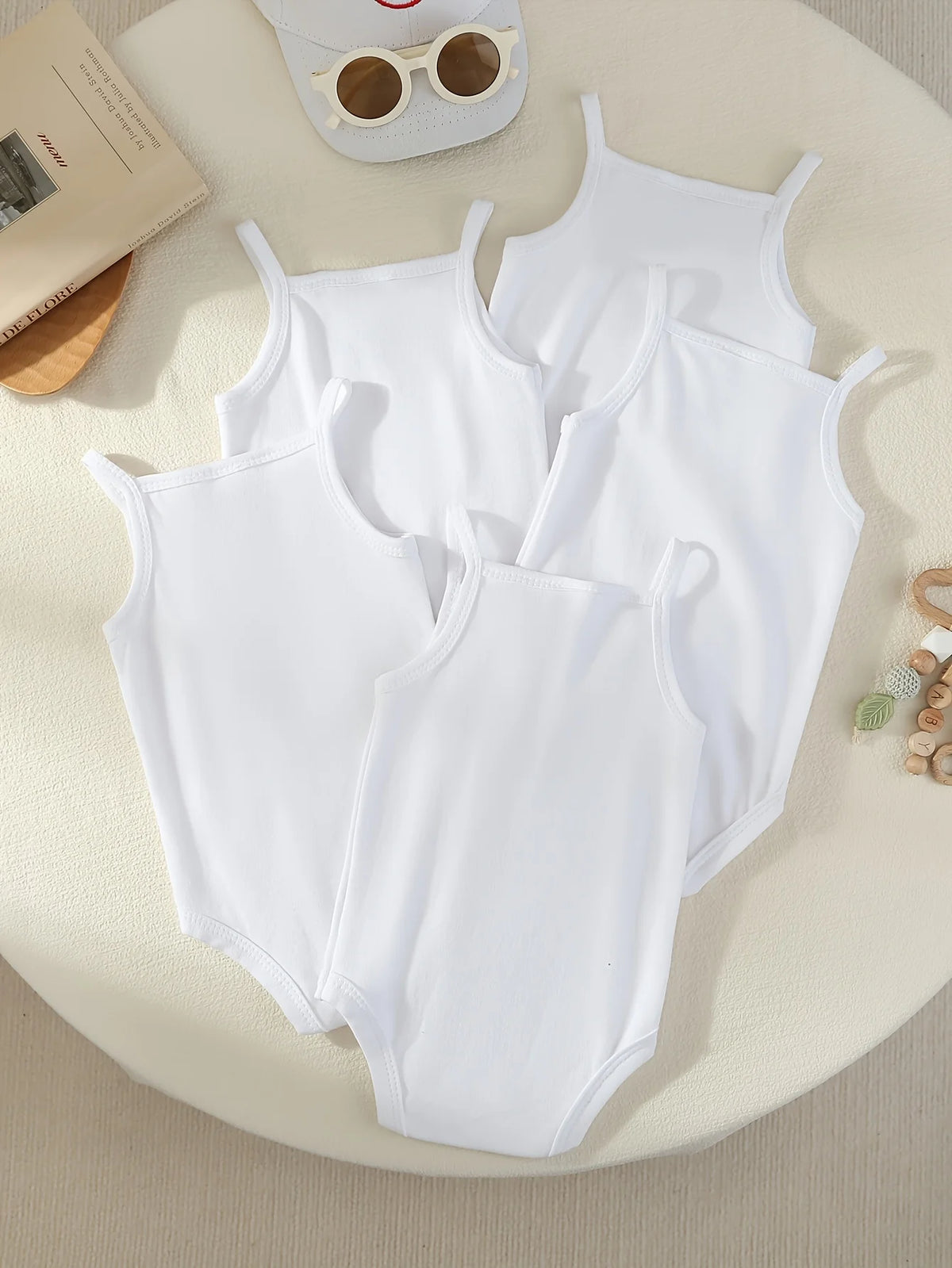 5pcs Baby Sleeveless Triangle Rompers, Cute White Base Layer Bodysuits for Baby Girls, Breathable And Comfortable Summer Infant Clothes, Newborn Hospital Essentials, Special, for Outdoor