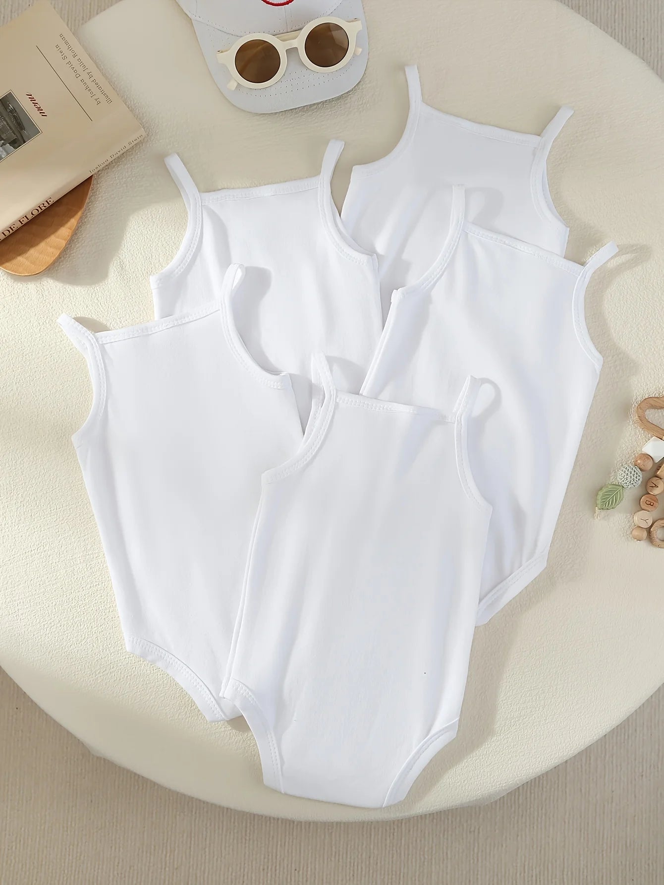 5pcs Baby Sleeveless Triangle Rompers, Cute White Base Layer Bodysuits for Baby Girls, Breathable And Comfortable Summer Infant Clothes, Newborn Hospital Essentials, Special, for Outdoor