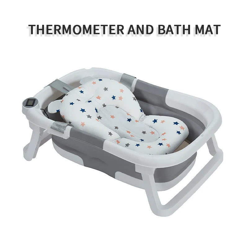 Foldable Baby Bathtub With Soft Cushion And Thermometer Portable Travel