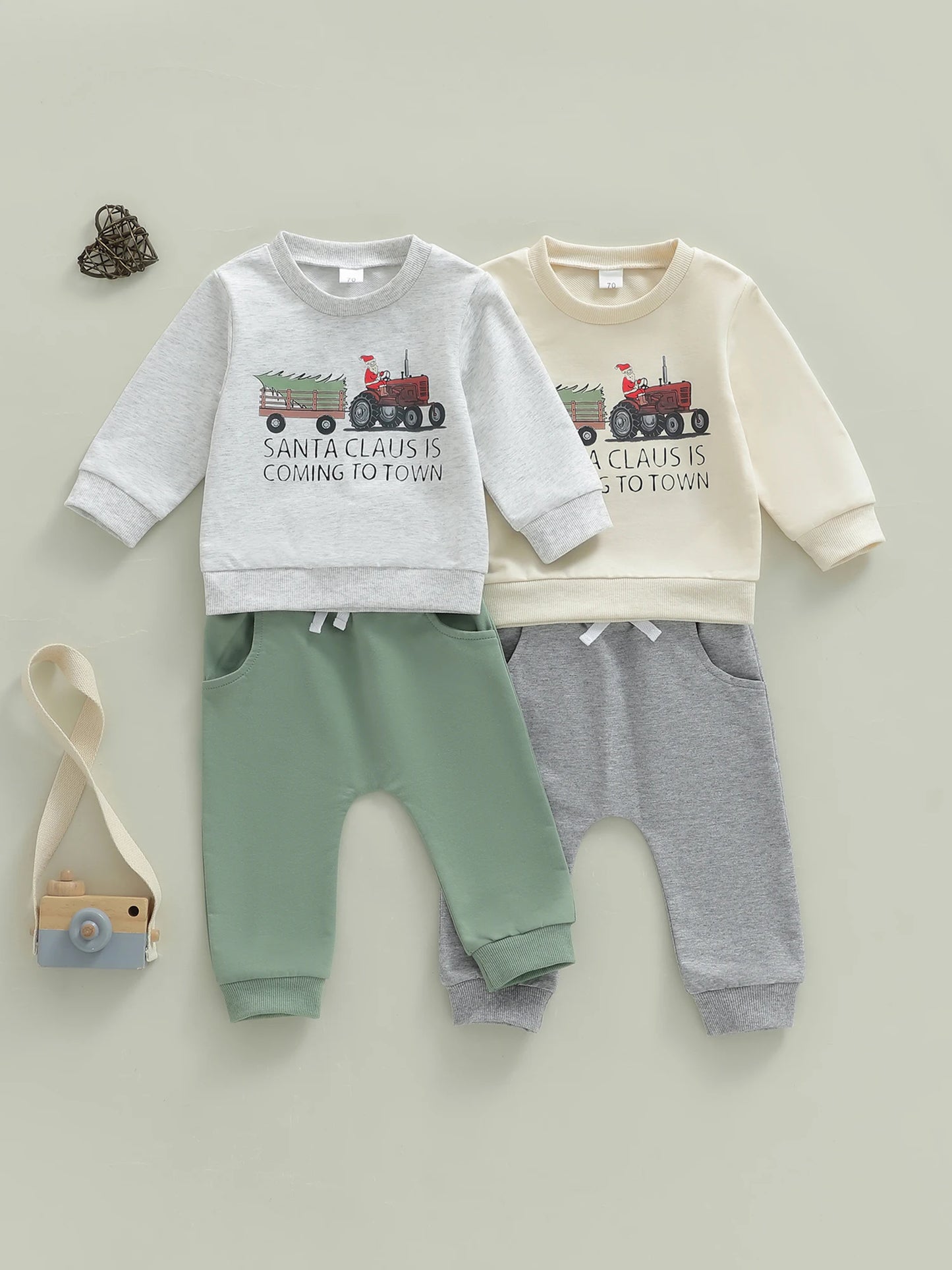 Unisex Infant Christmas 2 Piece Outfit Set Santa Reindeer Print