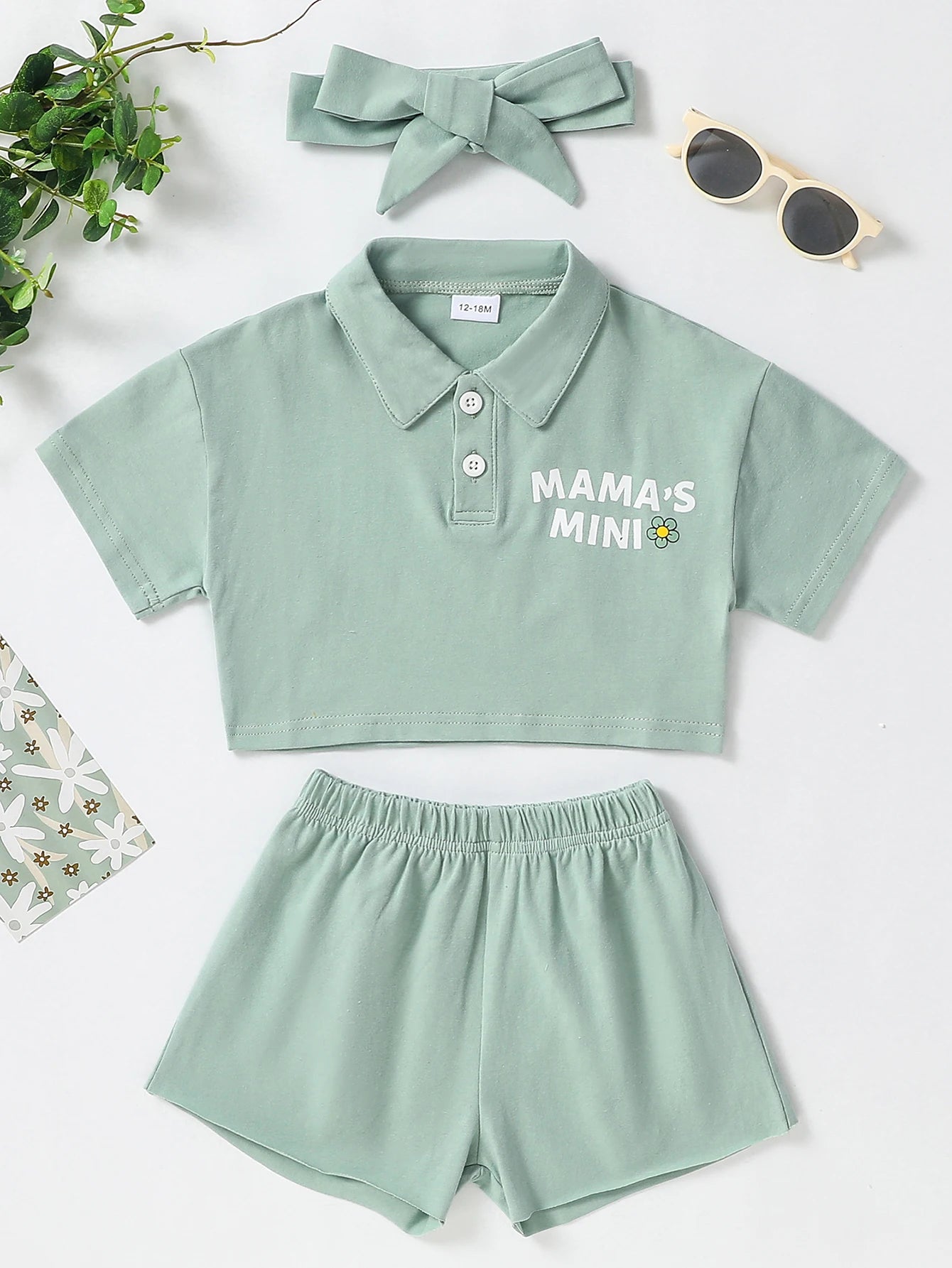 Floral Print Baby Girls 3pc Outfit Set Shirt Shorts Headband
