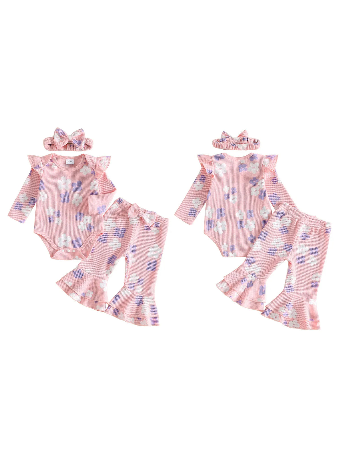 Girls Long Sleeve Floral Print Romper And Headband Set