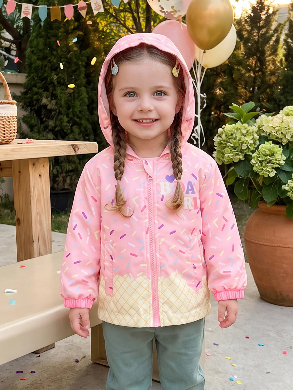Long Sleeve Closure Zip Girl Birthday Hood Cute Zip Closure Coat Girl Birthday Jacket Cute Print Durable Long Sleeve Closure