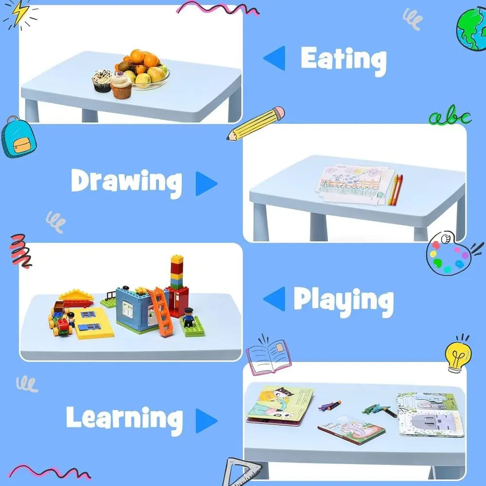 Kids Table and Chairs 3 Piece Set Lightweight Plastic Toddler Desk