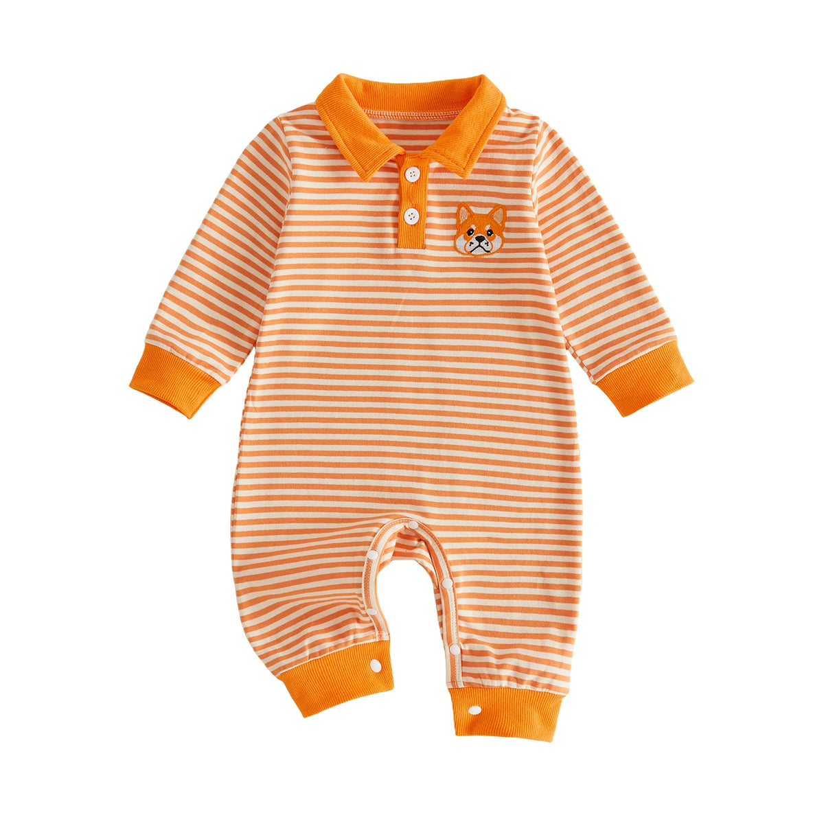 Baby Animal Embroidered Romper With Horn Button Closure