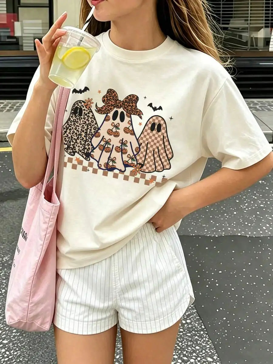 [Halloween]Tween Girl Cotten Clothes,Y2K-Inspired Letter Print T-Shir-Perfect For Spring/Summer/Fall,Fashion, Streetwear, Unisex