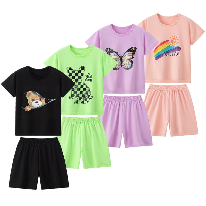 Two Piece Summer Kids Shorts Set Unisex Short Sleeve Outfit