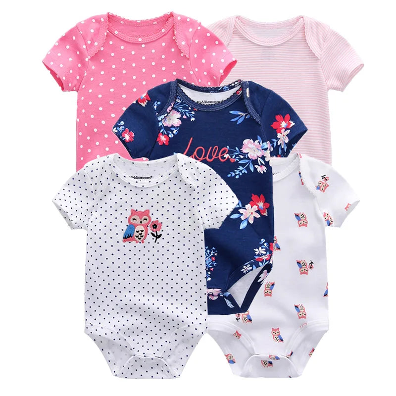 5 Pack Summer Short Sleeve Baby Bodysuits Cartoon Newborn Onesie