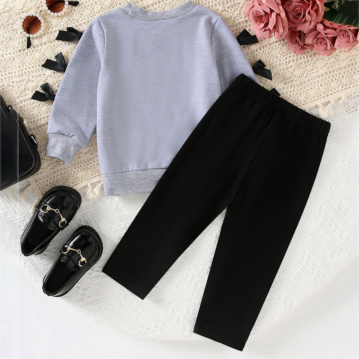 Baby Clothes for Christmas Girls Fashionable And Comfortable Set Long Sleeved Bow Print Top Pants Casual Outfit Toddler Girls