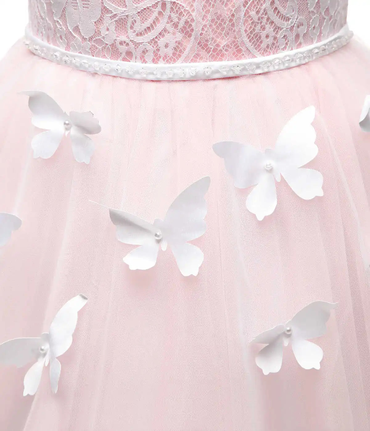 Abaowedding Long Sleeve Lace Flower Girl Dress With Train 3D Butterfly