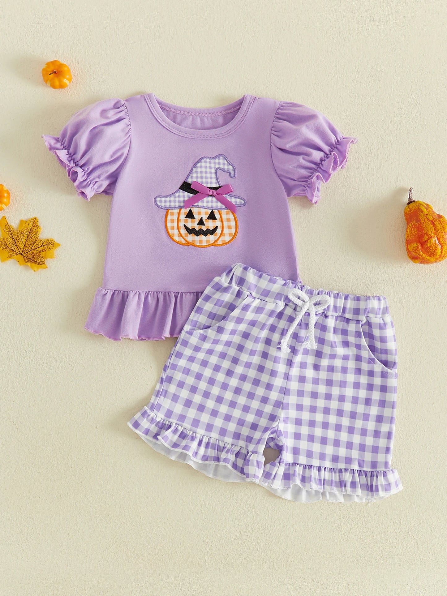 Halloween Outfits Short Embroidery Embroidery Tops Girl-Halloween-Outfits Baby Girl Halloween Short-Sleeve-Pumpkin New