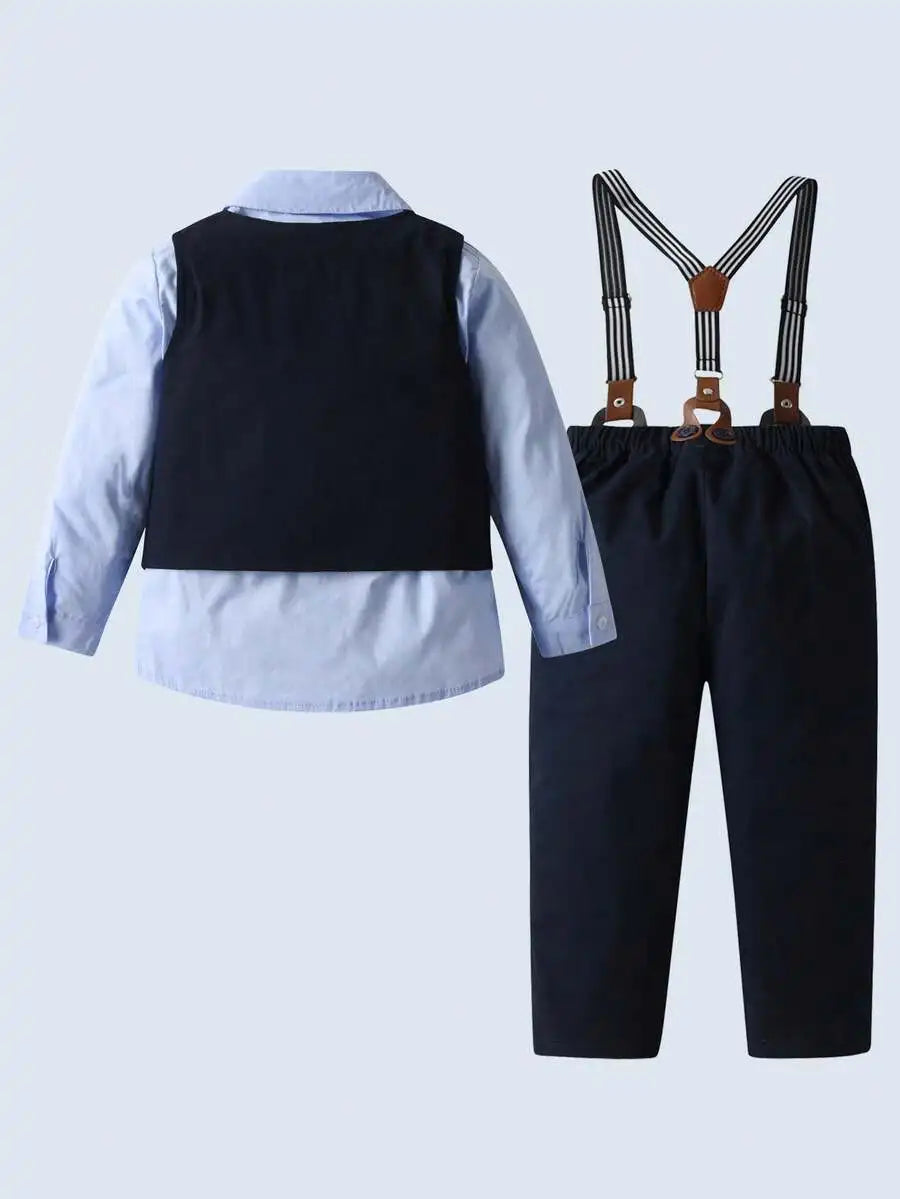 Toddler Boys Formal Suit Set Shirt Vest Pants Bow Tie