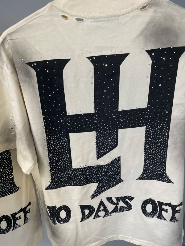 New fashion brand LIFE HUSTLERS Y2K hot stamping hole Men Women T-shirt Streetwear 100% Cotton Loose Round Neck Top Tees