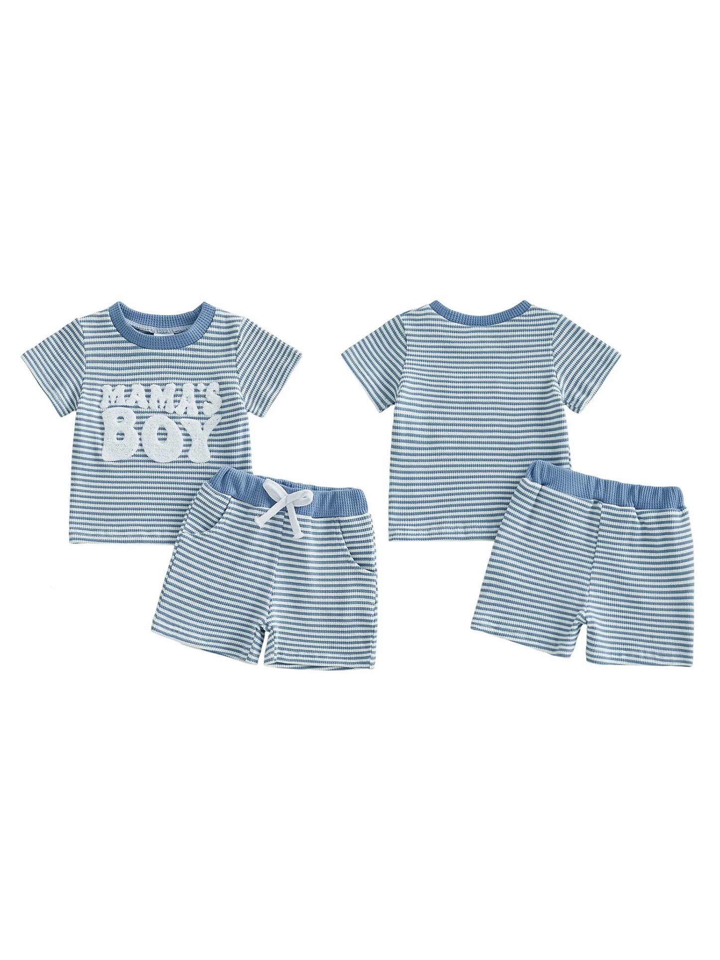 Kids Summer Clothes Striped Tee With Embroidered Letters Elastic Shorts