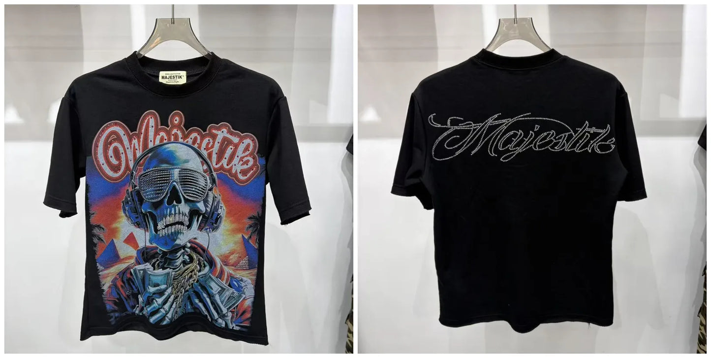 Cotton T Shirt With Letter Rhinestone Print Breathable Hip Hop