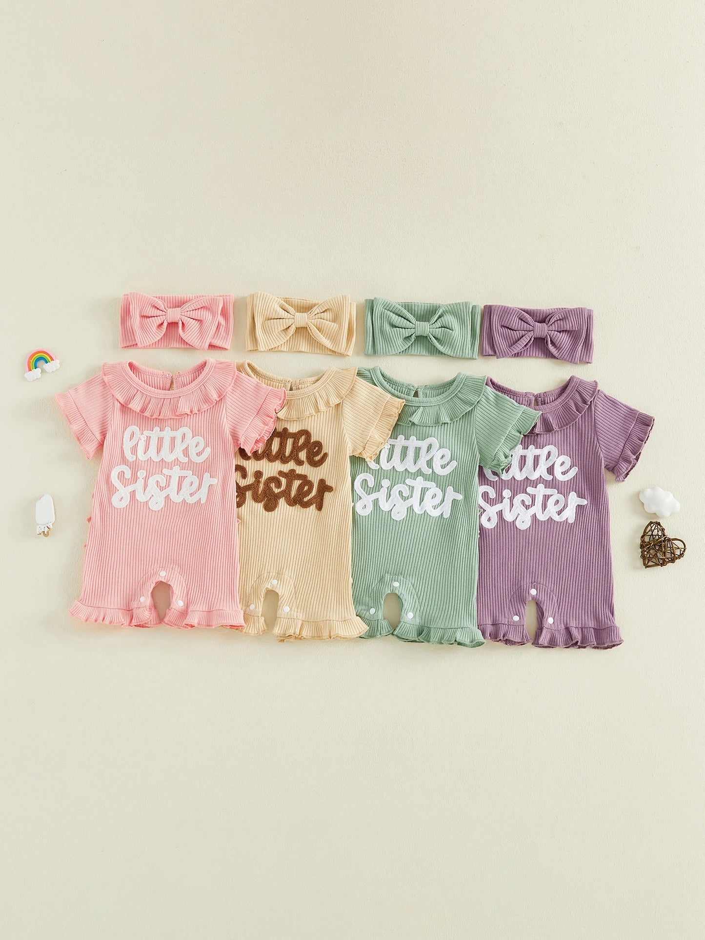 Adorable Floral Sleeveless Romper With Bow Headband Set For Toddlers