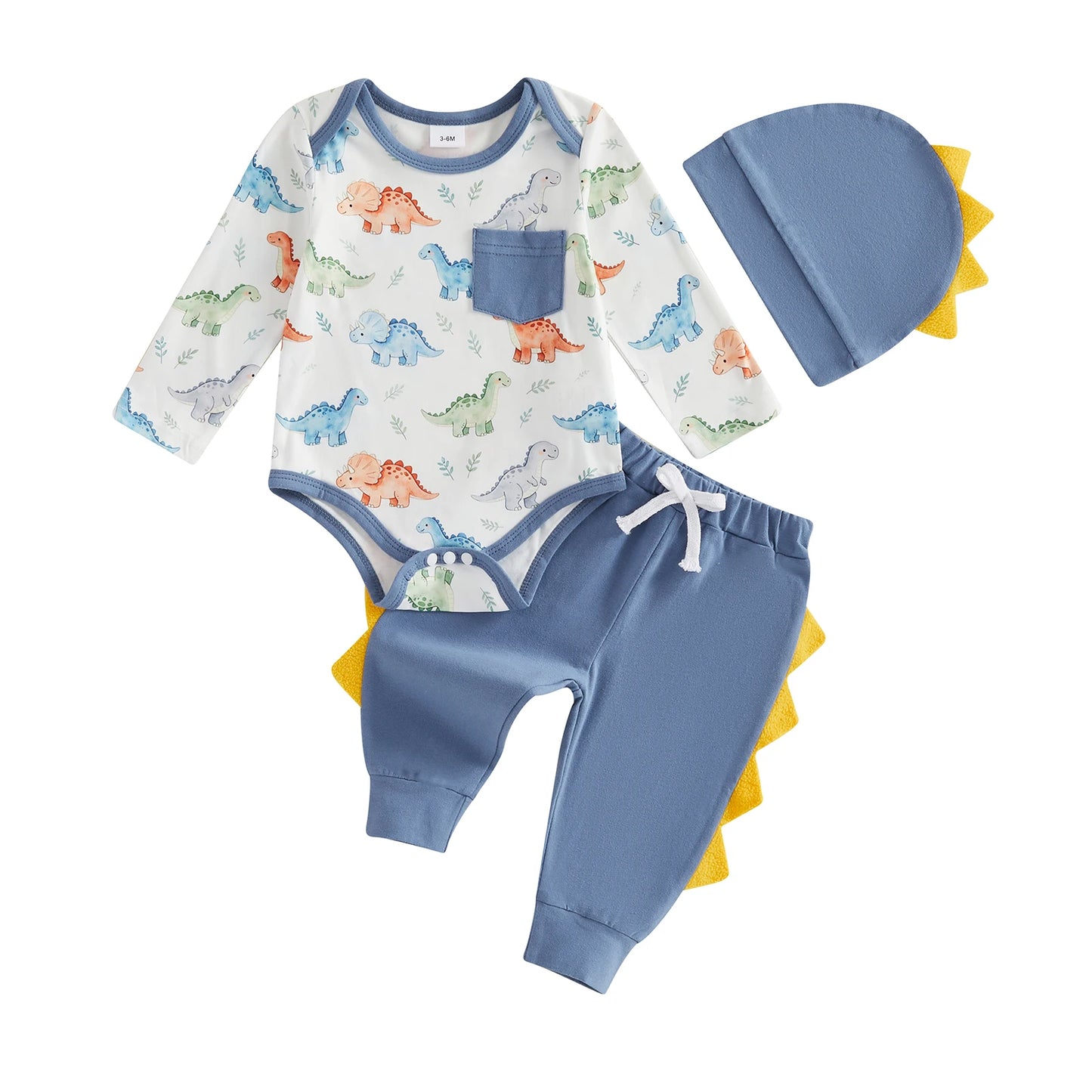 Dinosaur Print Baby Pants Hat Sets With Long Sleeve Outfit