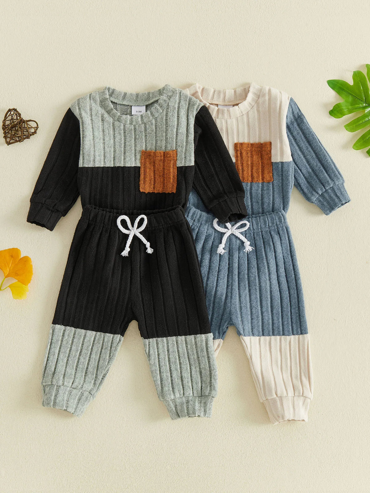 Girls Waffle Knit Jumpsuit Set With Long Sleeve Top