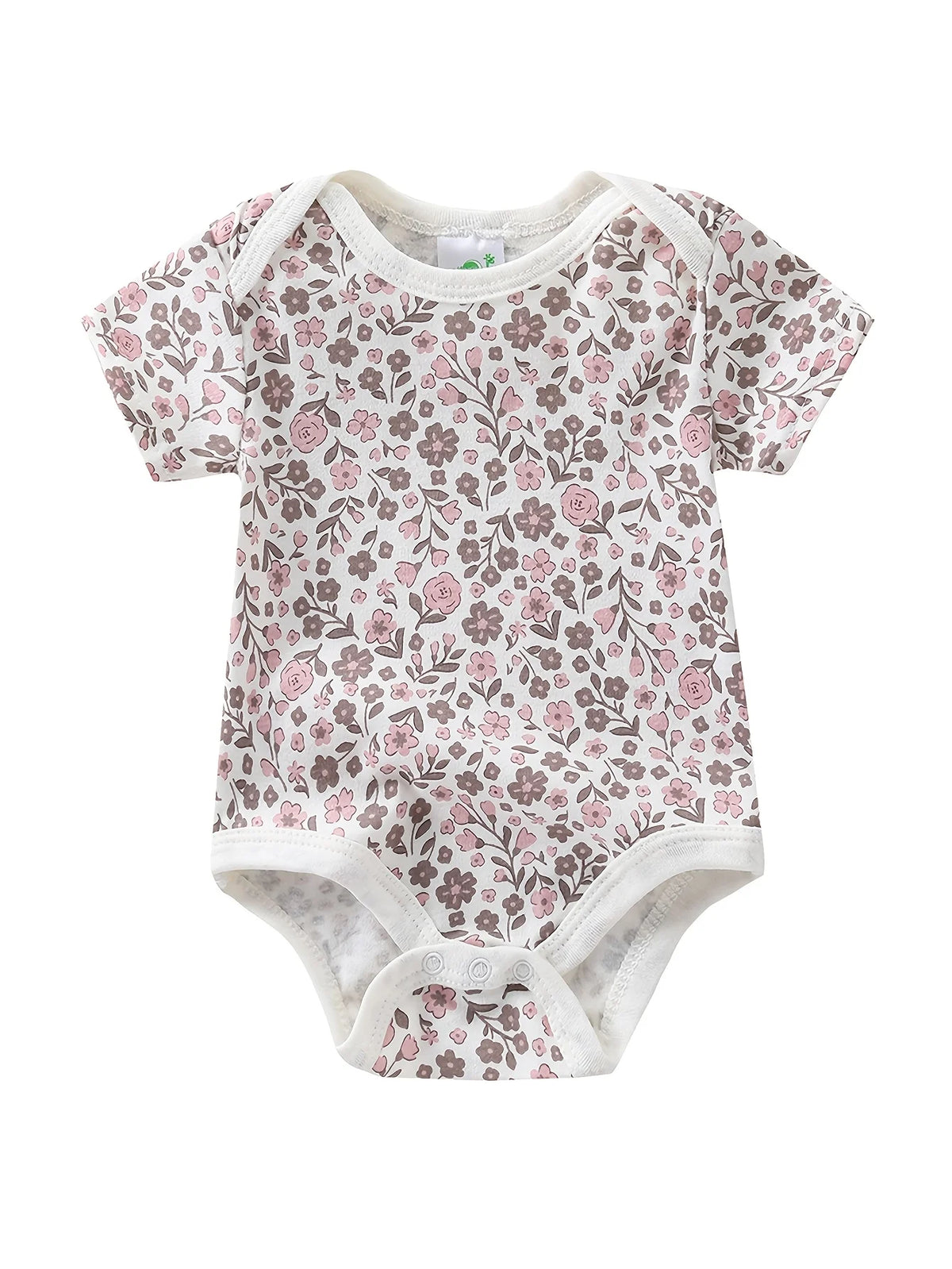 5pcs Set Baby Girl Short Sleeve Spring Summer Triangle 1pc Jumpsuit, Cotton Floral Print Romper, Infant Girl Cute Style Crawling Clothes, Newborn Clothing, Baby Girl Clothing, Infant Apparel, Perfect for Outdoor