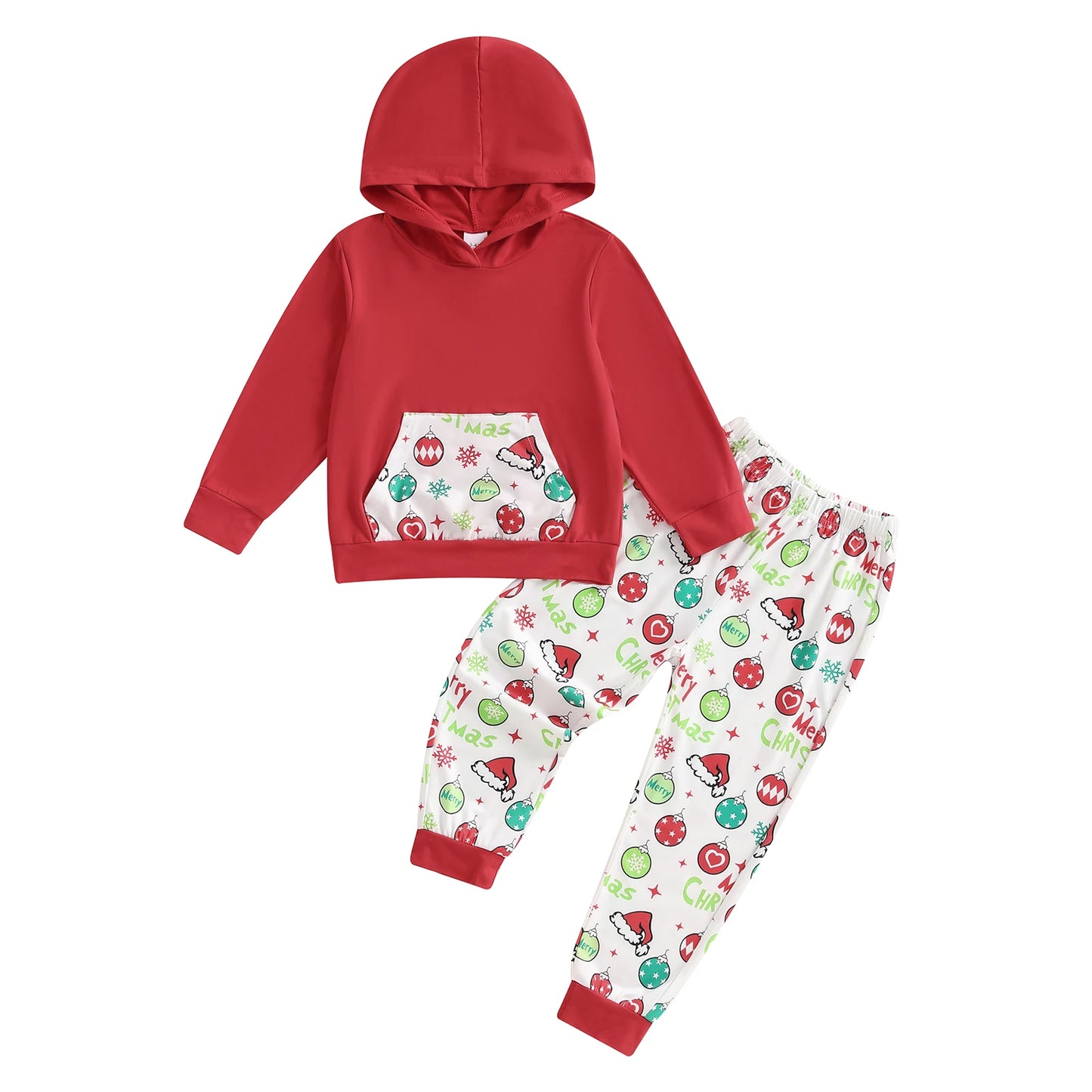 Kids Christmas Santa Plaid Hoodie And Pants 2 Piece Set