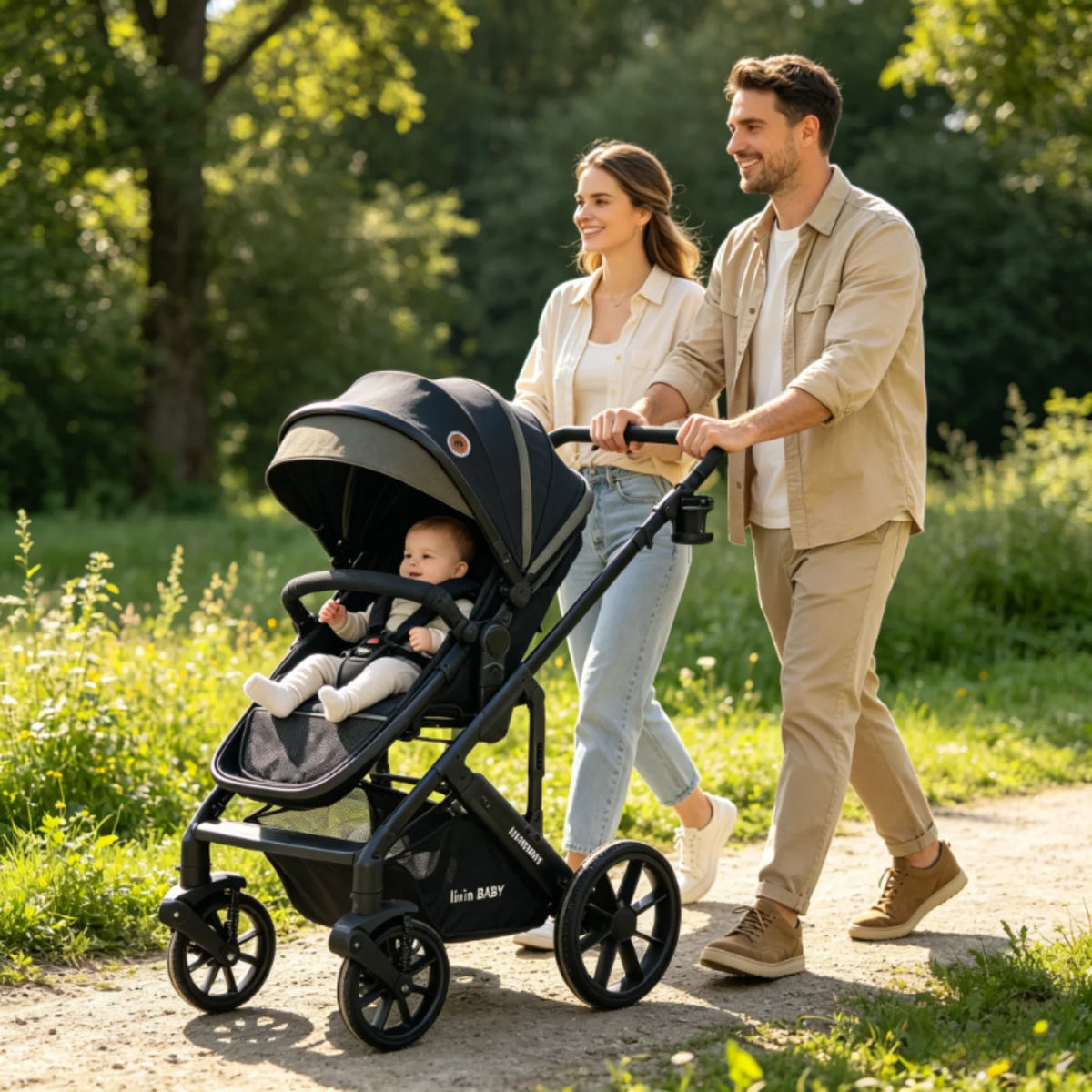 Multi Functional Baby Stroller Lightweight Foldable, Sit and Lie, Reversible Baby Seats with Shock-Absorbent, Essential for Newborn Outings