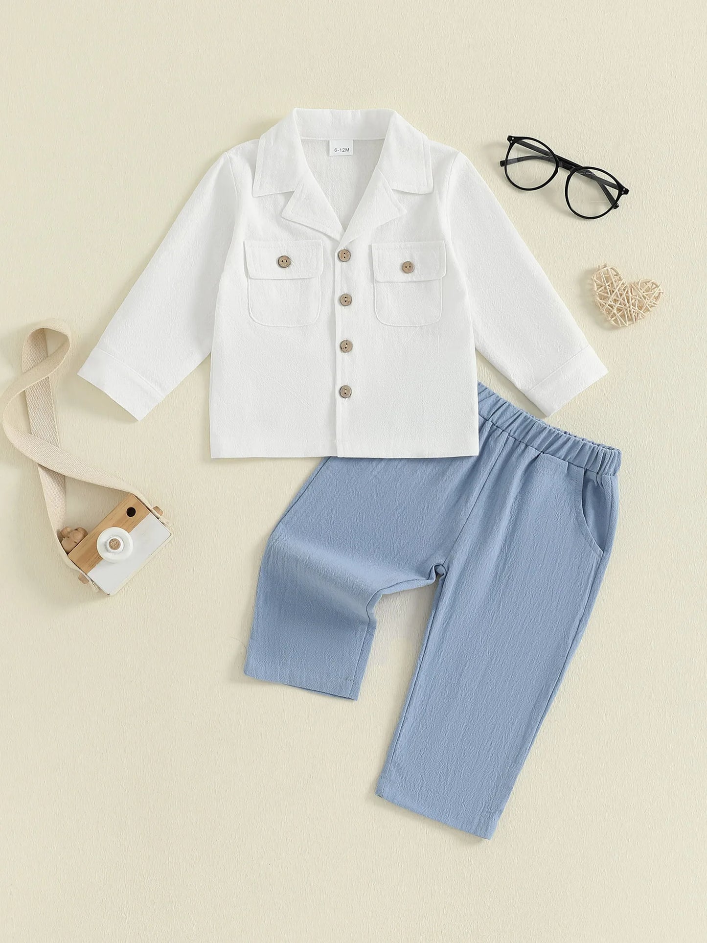 Stylish Toddler Boys 2-Piece Outfit Set Long Sleeve Shirt Pants