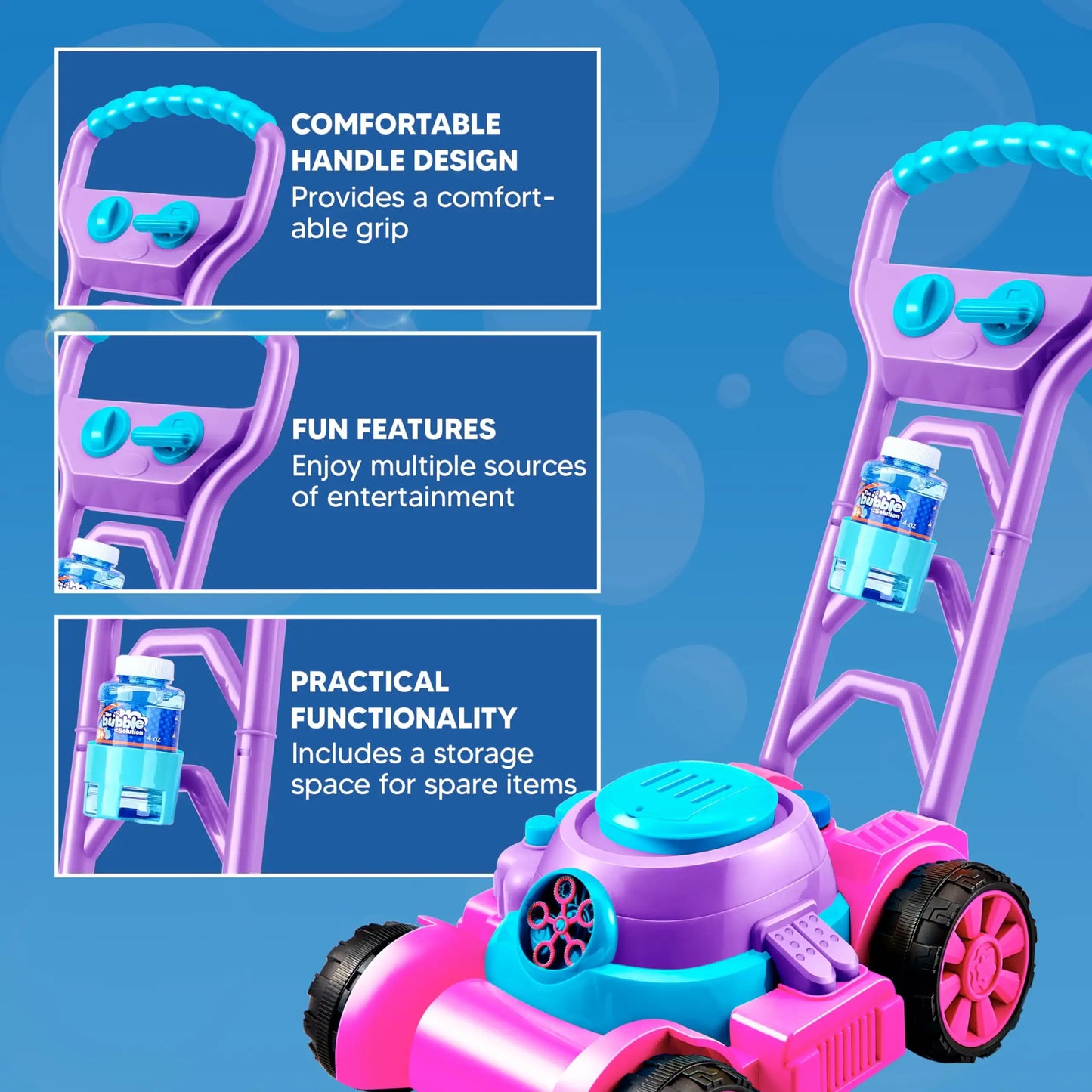 Joyfy Bubble Machine Lawn Mower Outdoor Toy For Kids 3-6