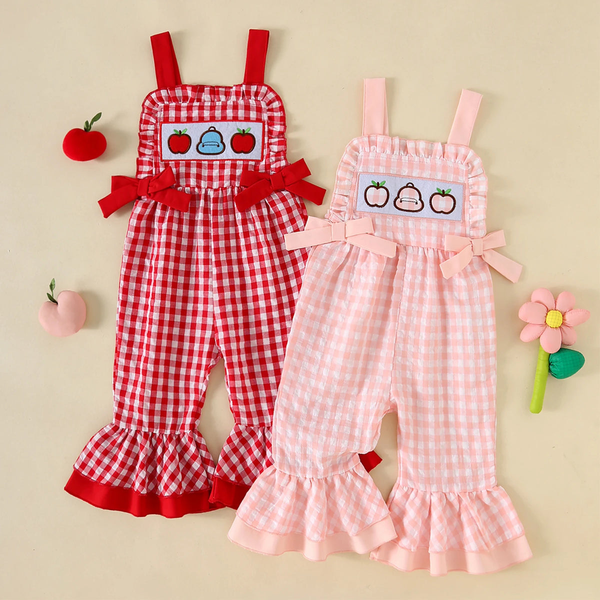 Pudcoco Toddler Girls Plaid Sleeveless Bell Bottom Overalls