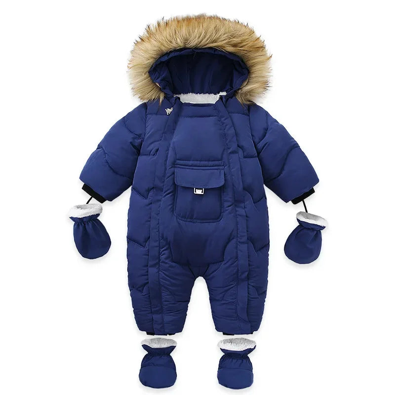 AYNIGIELL Winter Baby Jumpsuit Hooded Wool Down Romper