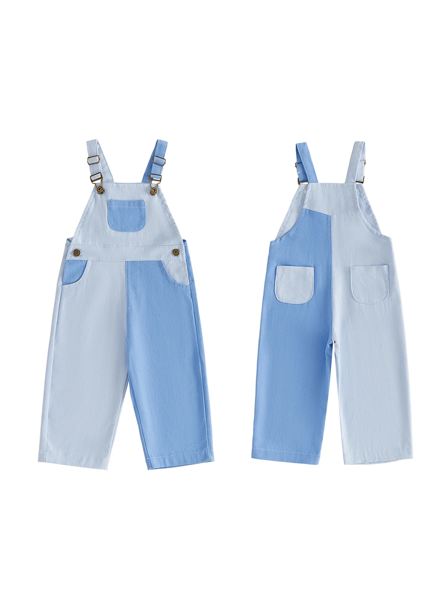 Girls Sleeveless Square Neck Contrasting Suspender Romper Polyester