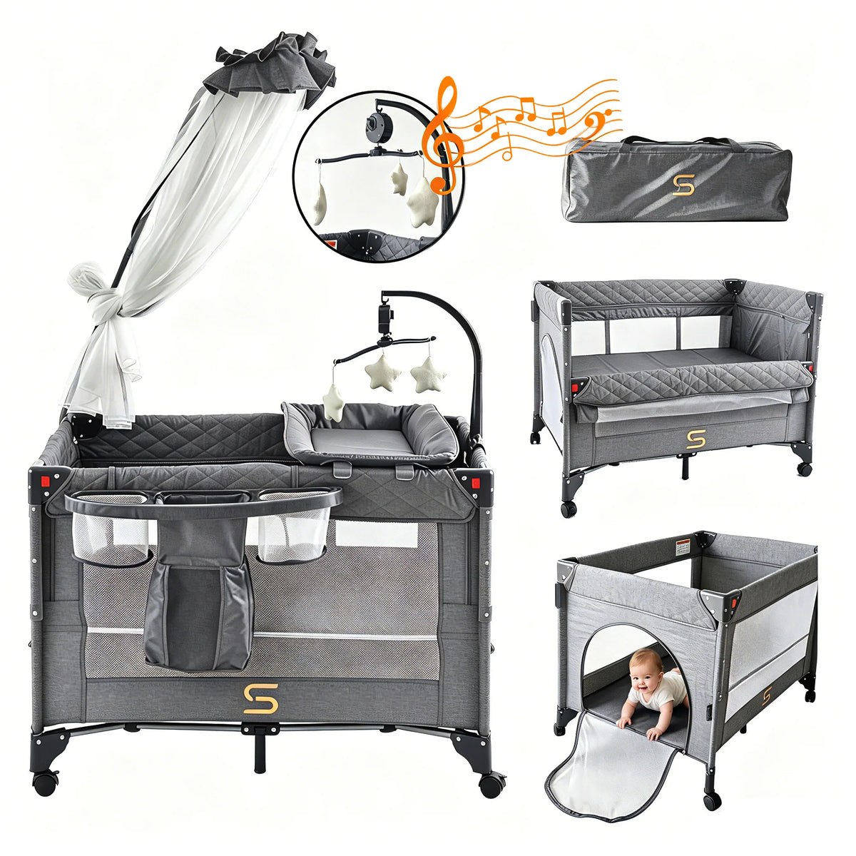 SteAnny All In One Pack N Play With Bassinet Station