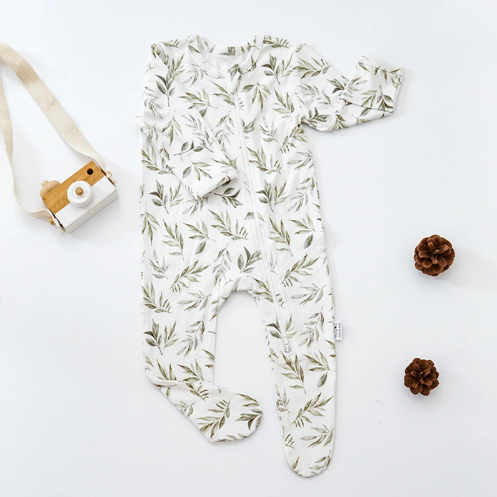 HappyFlute Bamboo Cotton Long Sleeve Footed Baby Romper