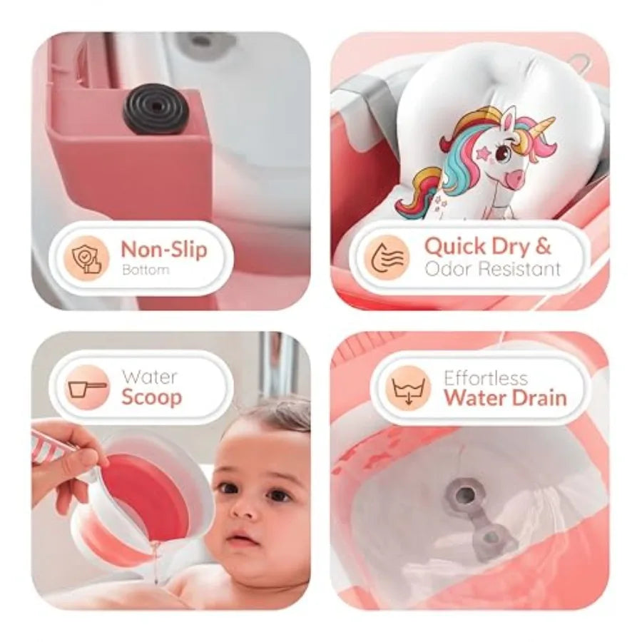 Collapsible Baby Bathtub Foldable Portable Bath With Thermometer Sensor