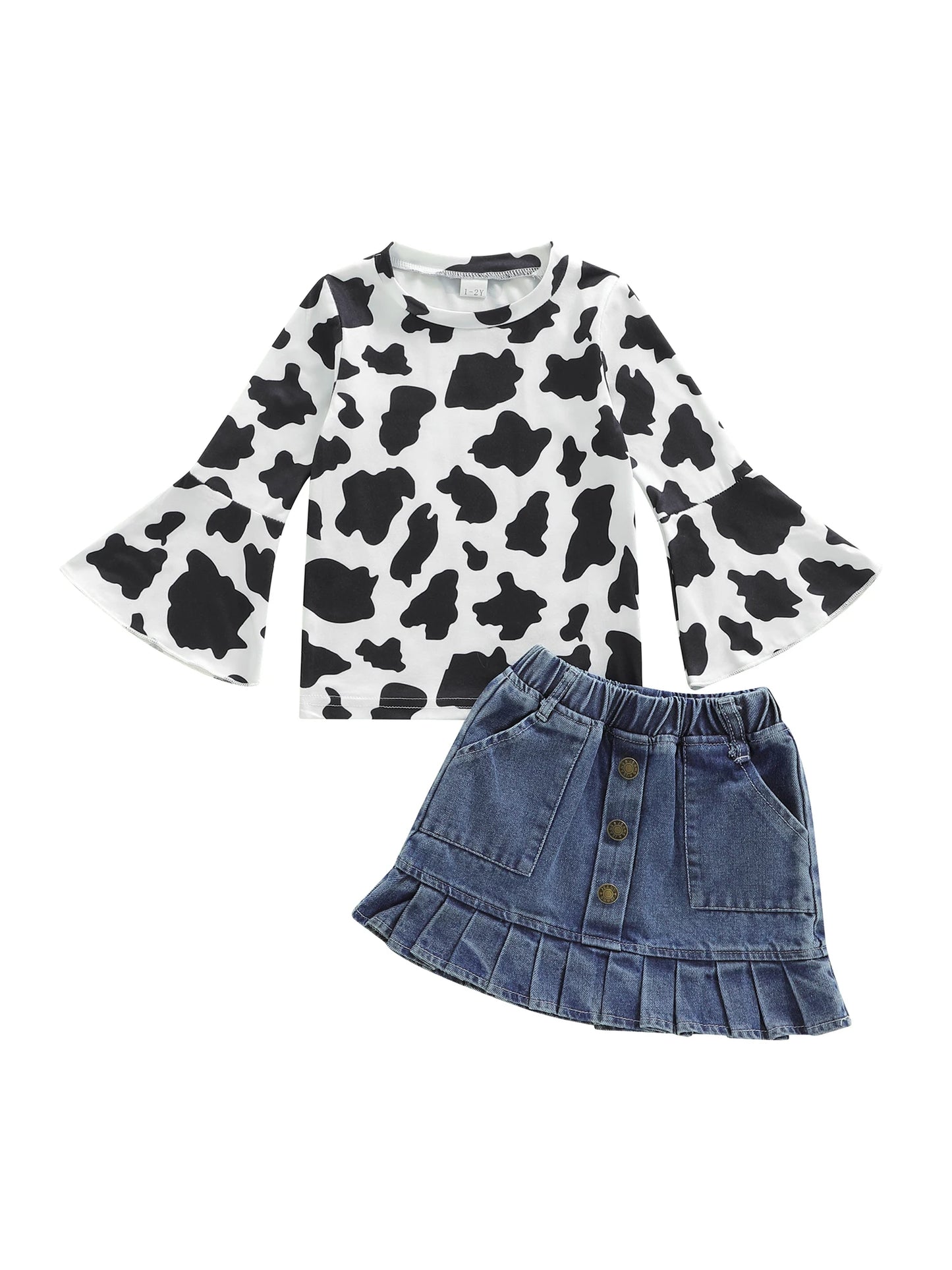 Infant Boy 3-Piece Turtleneck Top Cow Print Denim Pants Hat