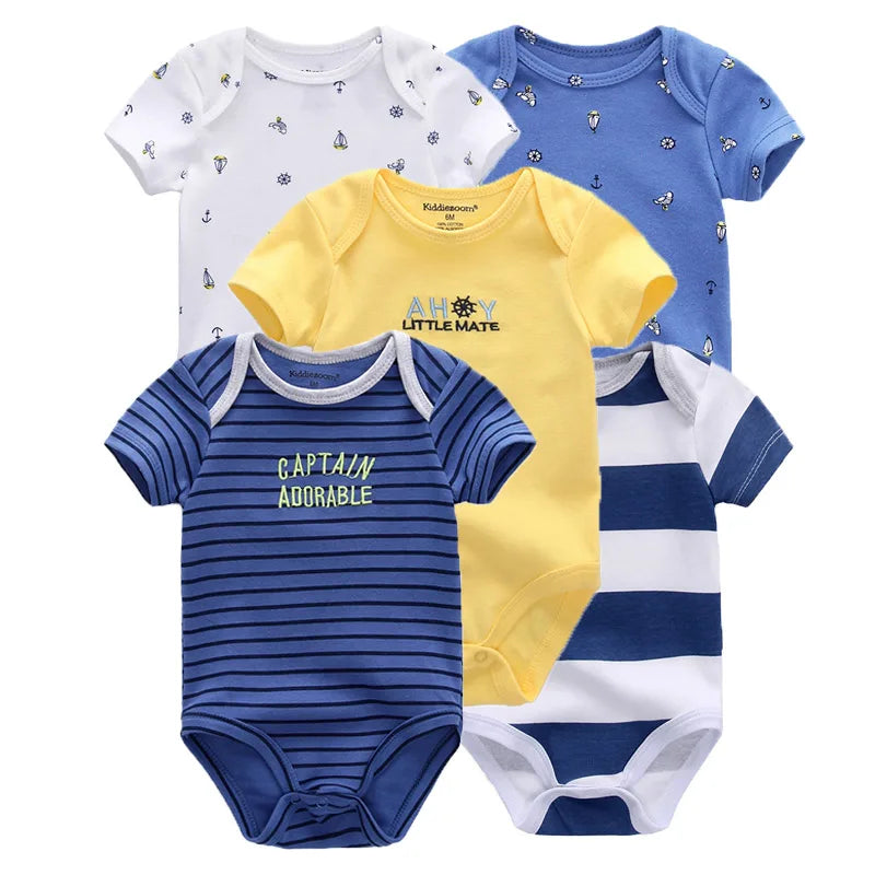 5 Pack Summer Short Sleeve Baby Bodysuits Cartoon Newborn Onesie