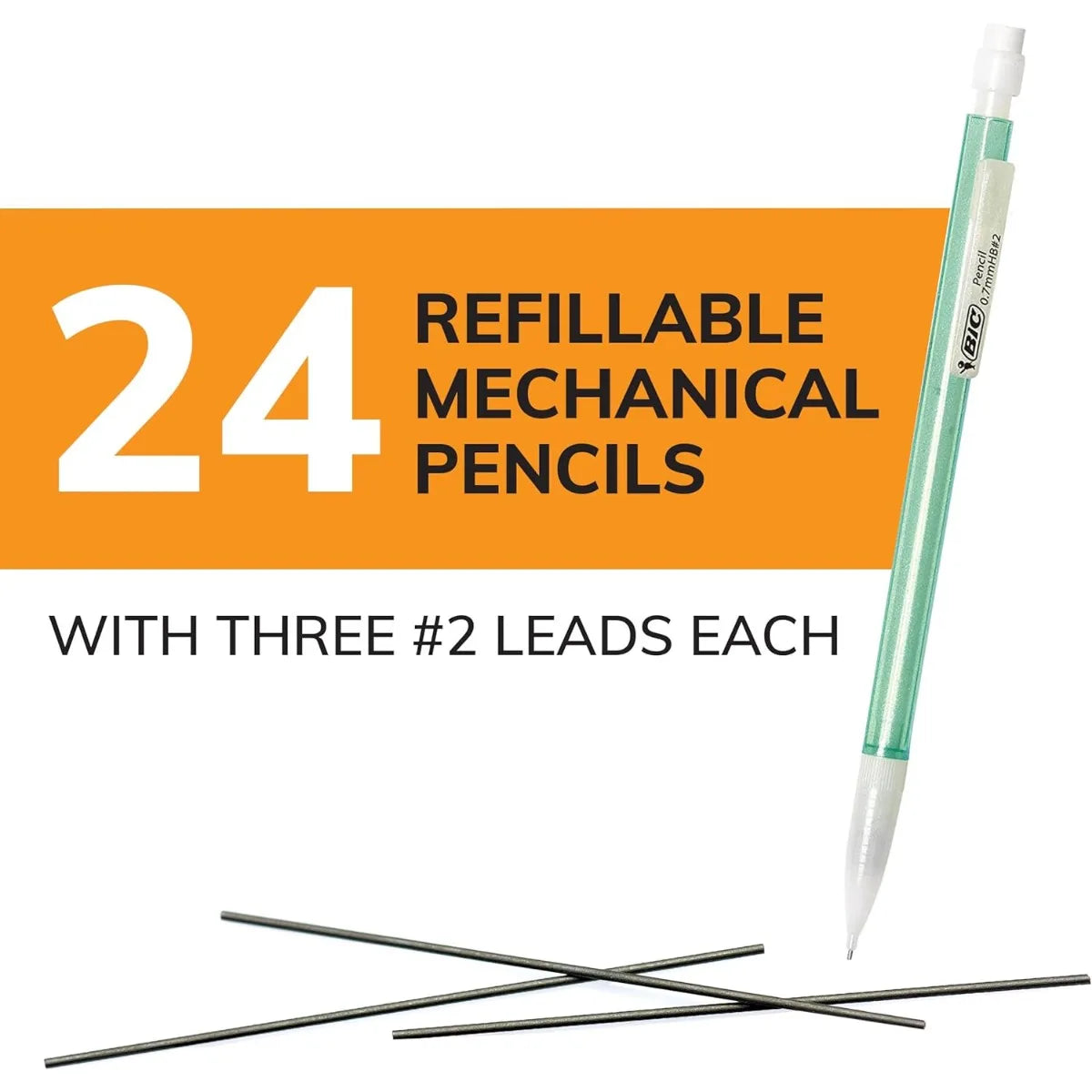 Number 2 0.7mm Mechanical Pencils With Erasers 24-Count Pack