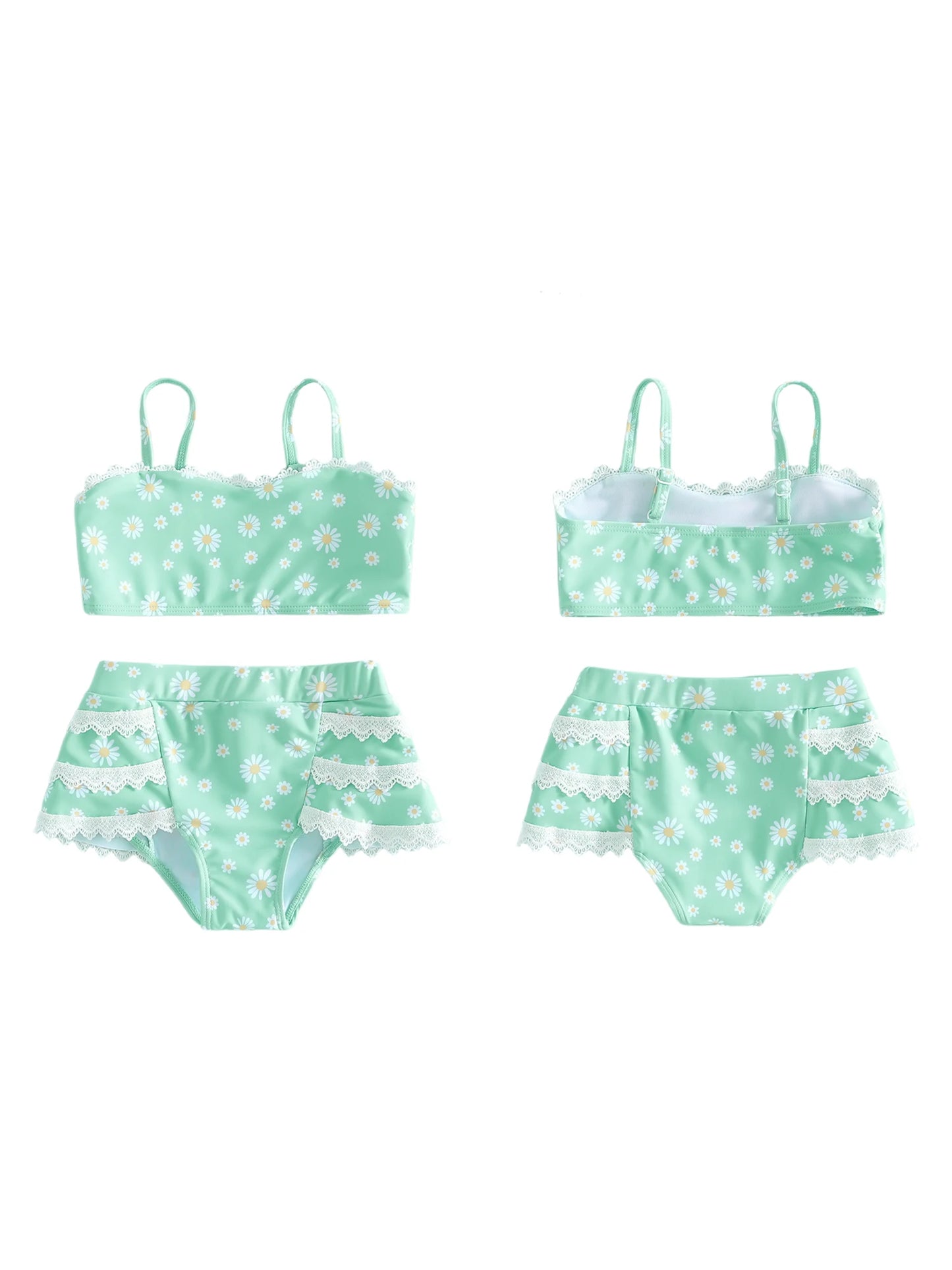 Toddler Girl Polka Dot Print Lace Trim Tankini Set