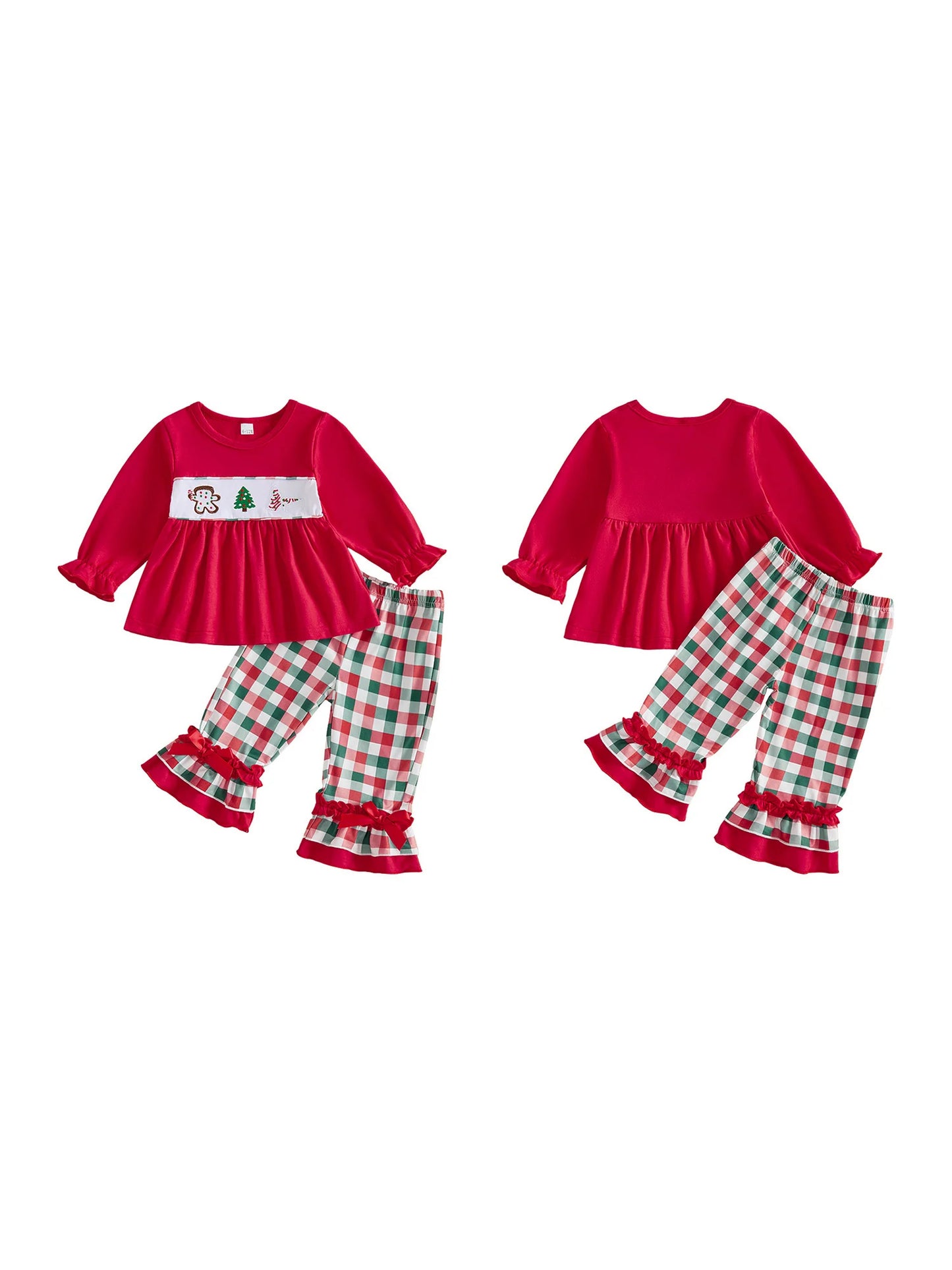 Toddler Baby Outfit Pants Christmas-Outfit Long Long Sleeve Christmas Plaid Lightweight Toddler Baby Outfit