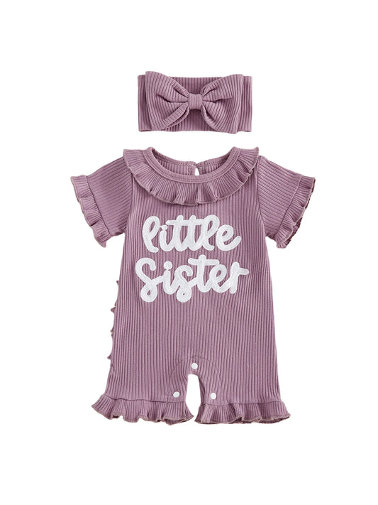 Adorable Floral Sleeveless Romper With Bow Headband Set For Toddlers