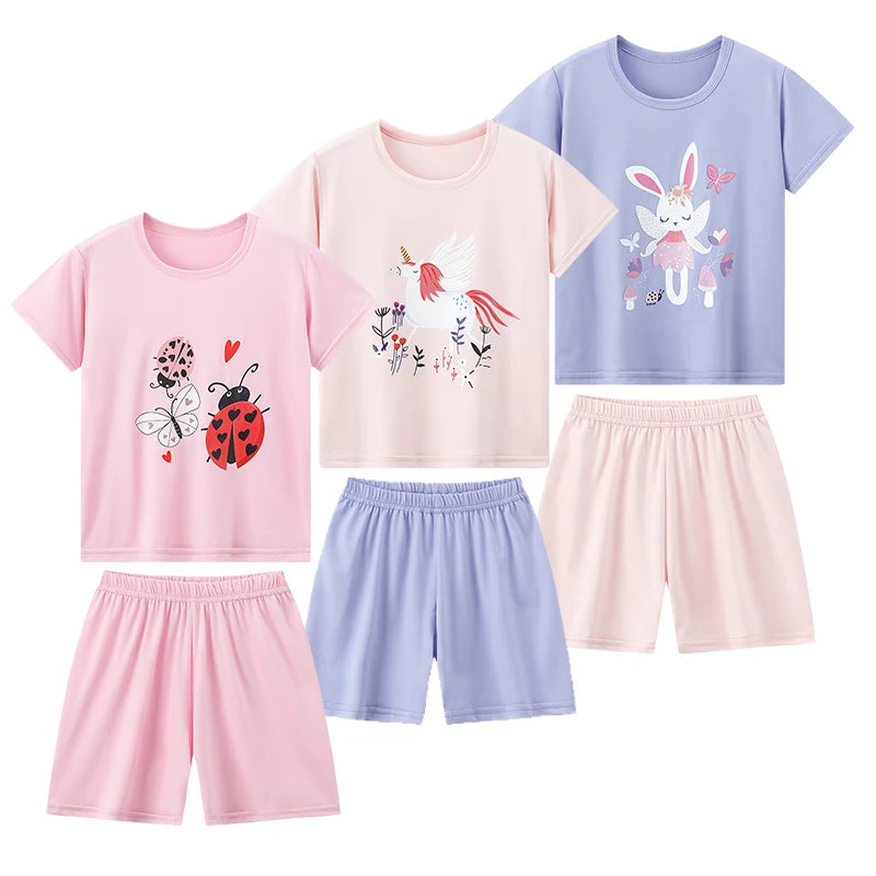 Two Piece Summer Kids Shorts Set Unisex Short Sleeve Outfit