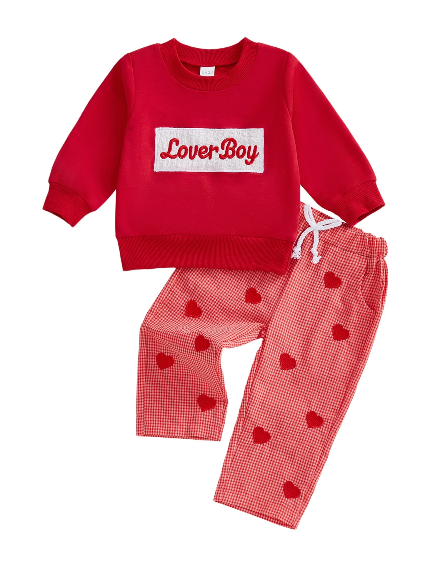 Adorable Infant Boy Valentine's Day 2-Piece Embroidered Top and Trousers