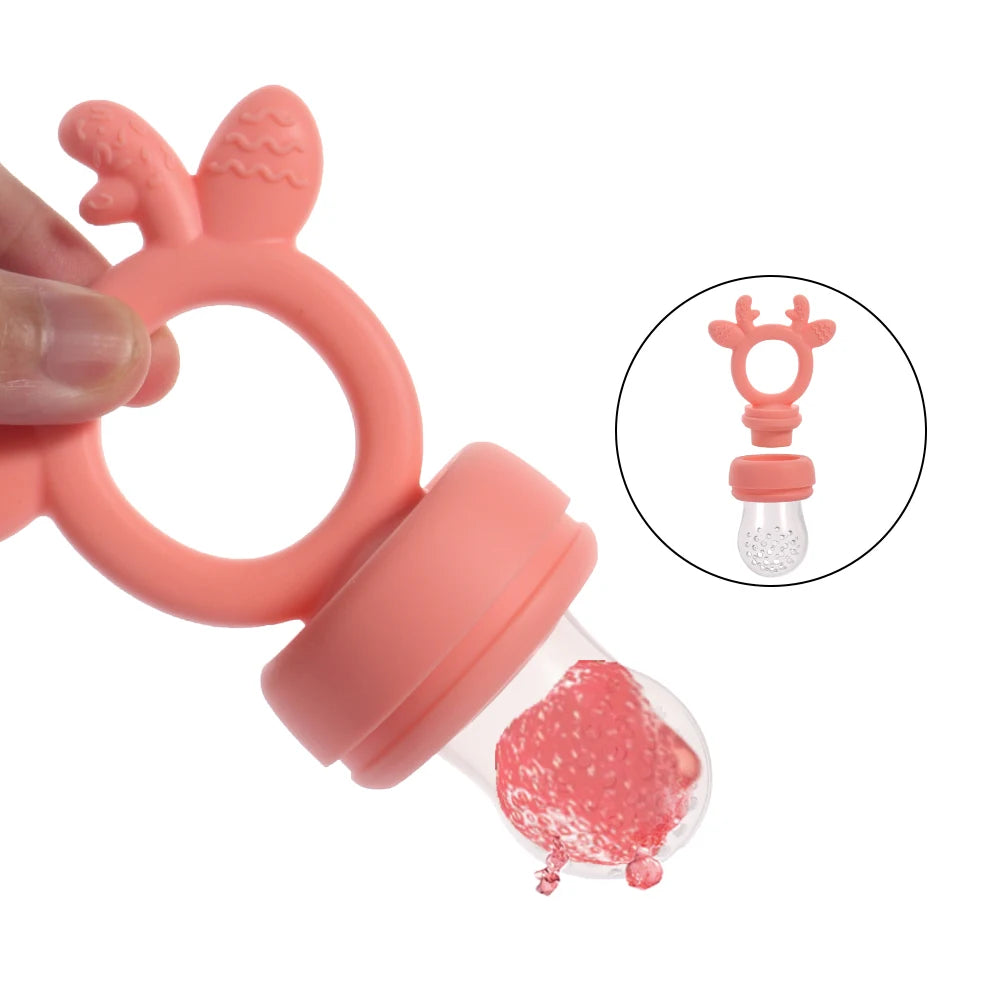 3 Pack Baby Fruit Food Feeder Pacifier BPA Free Silicone Deer Teething Toy Fresh Fruit Vegetable Nibbler Soother Toddler Chew Feeder