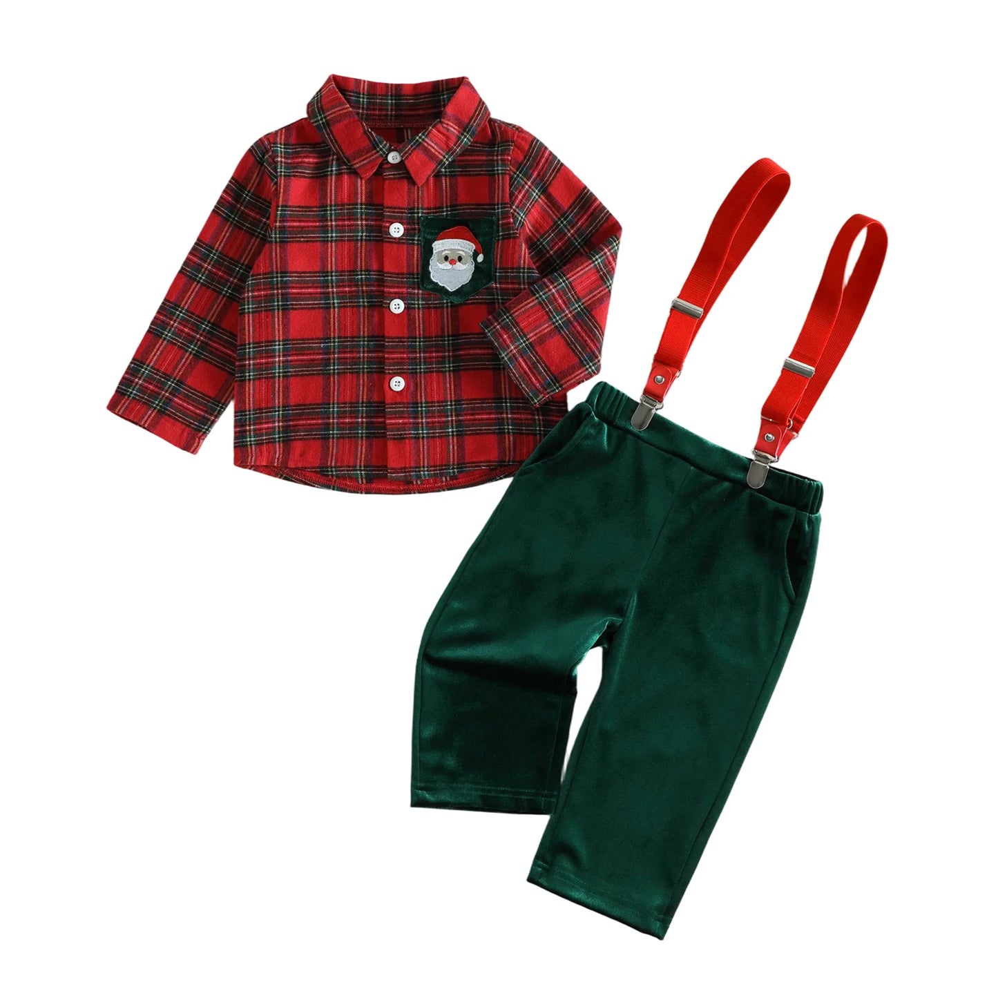 Sleeve Shirt Toddler Boy Christmas Velvet Velvet-Suspender-Pants Long Sleeve Shirt Boy Pants Velvet Premium